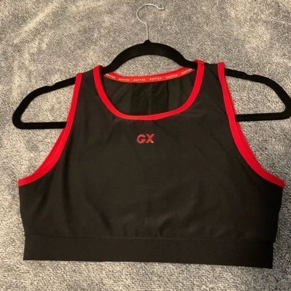 Gottex Sports Bra Women's Size Medium Black Red High Neck Medium Impact Wireless